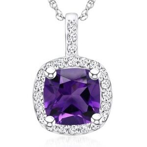Elegant Diamond encrusted Amethyst Purple Pendant Charm in white gold